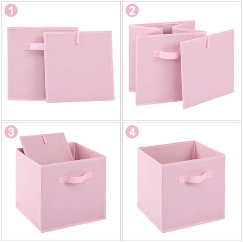 Stero Fabric Storage Bins 6 Pack Fun Colored Durable Storage Cubes with Handles Foldable Cube Baskets for Home, Kids Room, Closet and Toys Organization Pink - Image 3