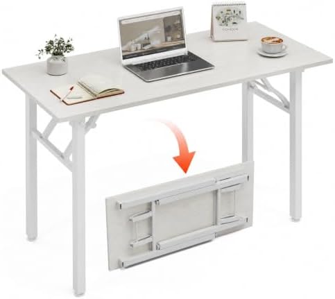 XBurmo Folding Desk Foldable Table, No Assembly 43.3" Foldable Desk Space-Saving Workstation for Small Space, Computer Table, Flat Storage for Home Office, Bedroom, Dorm, Study Room, White Ash by XBurmo