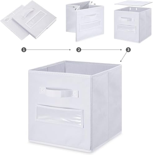Fabric storage cubes (Set of 8) 11 Inch Cube Storage Bin, Cube storage with 8 Labels Window Cards & a Pen, Foldable cube Organizer bins,11x11 Storage bin, Cubby Organizer Boxes, White - Image 4