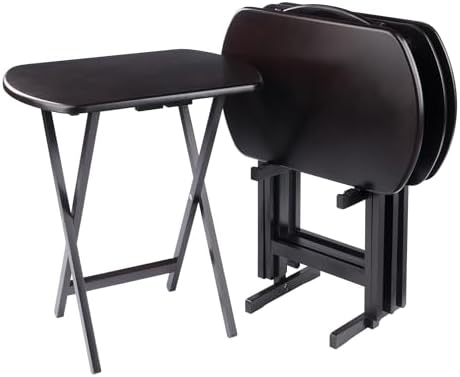 Winsome Corbett Set of 4 Oversized Foldable Snack Tables with Storage Rack, Easy to Store Portable Fold Up Table Set for Kitchen, Living Room TV Dining, Crafts, Puzzles, Work from Home by Winsome