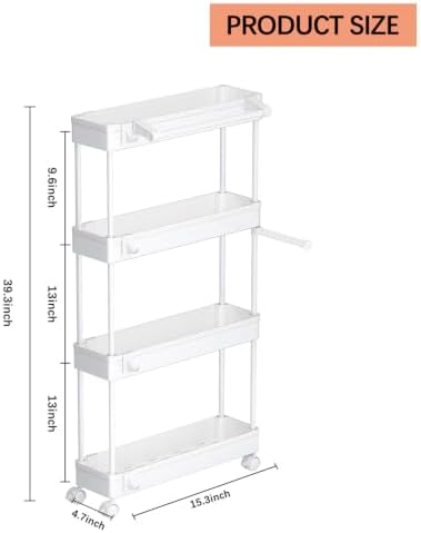 4 Tier Slim Storage Cart with Rolling Wheels (15.3" L x 4.7" W x 39.3" H) - Image 2