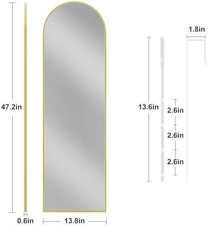 Vlush Door Mirror, Full Length Mirrors Over The Door, 14'' x 48'' Hanging/Rectangular Wall Mirror, Wall-Mounted/Hanging/Leaning, Home Decor,(Gold) - Image 3