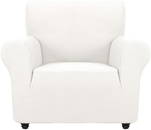 ZNSAYOTX Super Stretch Chair Slipcover Universal Sofa Chair Covers for Living Room Dogs Pet Furniture Protector Spandex Armchair Slipcovers with Anti Slip Foam Sticks (White, Chair) by ZNSAYOTX