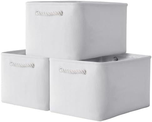 TheWarmHome Storage Basket for Shelves - 15.8x11.8x11.8 inch 3 Pack Fabric Storage Cubes, Collapsible Storage Bin for Organizing Organizer Closet Book Gift Dog(White) by TheWarmHome