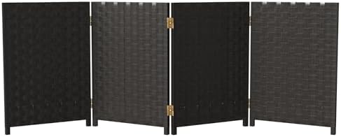Red Lantern 2 ft. Short Woven Fiber Folding Screen - 4 Panel - Black by RedLantern