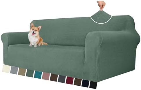 MAXIJIN Stretch Oversized Couch Covers for 3 Cushion Couch (91"-110"), 1-Piece Large Sofa Cover Slipcover Furniture Protector for Kids,Dogs (Extra Large, Diamond Pattern Pea Green) by MAXIJIN