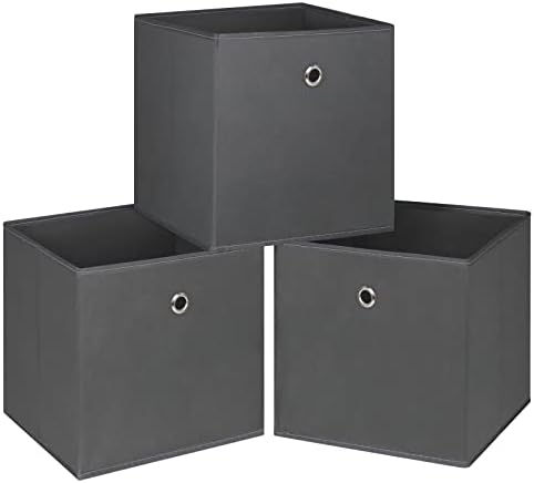 Foldable Storage Cubes Bins ,11 Inch Cloth Storage Cube Fabric Storage Box Cubes Organizer Baskets with Handles for Home Organizer Set of 3 (Grey) by NieEnjoy