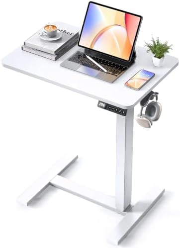 24"x 16" Electric Overbed Table, Rolling Laptop Desk for Bed, White by YOLEZO
