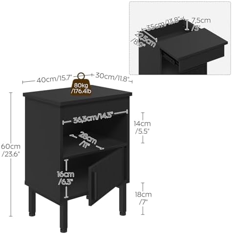 YATINEY Small Nightstand, Bedside Table with Drawer, Night Stand with Hidden Compartment, End Table for Bedroom, Black ET22BB - Image 3