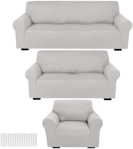 Peryiter 3 Pcs Couch and Loveseat Sofa Covers,Silver Gray,Milk Silk by Peryiter