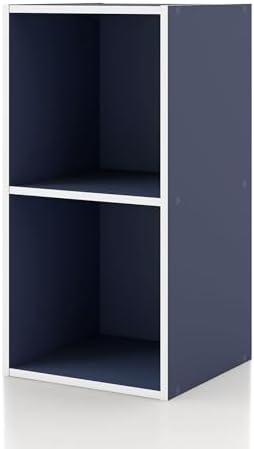 Homes: Inside + Out Apexa 2-Cube Storage Organizer Shelves, Stackable Wood Bookcase Fits Cubby Bins for Organization, Dorm Teen Room Decor & Home Office, Steel Blue by HOMESInsideOut