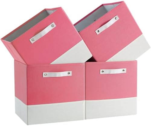 Cube Storage Bins | 13"x15"x13", Pink & White, 4 Pack by FABINADO