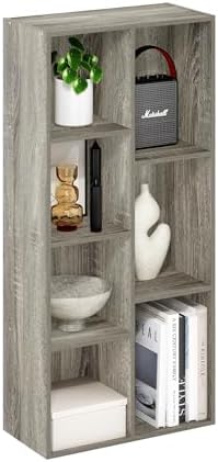 Furinno LUDER Book Shelf, 7-Cube Bookshelf, Bookcase with Open Shelves, 9.4 x 19.5 x 41.7, Easy Assembly, for Living Room, Bedroom, Home Office, French Oak by Furinno-FitsYourSpaceFitsYourBudget