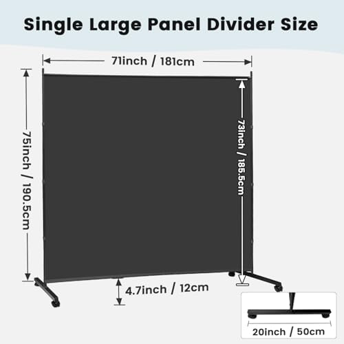 MAYOLIAH Large Single Panel Room Divider 71”W x 75”H Rolling Privacy Screen - Image 2