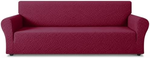 ZNSAYOTX 1 Piece Stretch Oversized Sofa Covers (91"-112"), New Plaid Couch Cover with Non-Slip Buckle for Dog Pets, Ultimate Soft Cozy Washable X-Large Sofa Slipcover Form Fit Protector, Wine Red by ZNSAYOTX