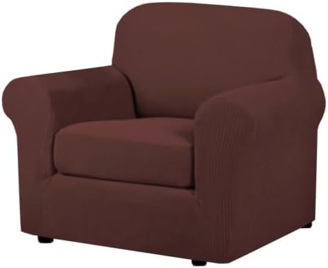 H.VERSAILTEX 2 Piece Couch Cover Stretch Stylish Chair Cover Furniture Cover/Protector Featuring Jacquard Textured Twill Fabric, High Spandex Slipcover Machine Washable (Chair, Burnt Brick) by HVERSAILTEX