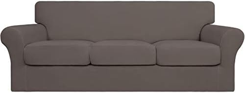 Easy-Going 4 Pieces Stretch Soft Couch Cover for Dogs - Washable Sofa Slipcover for 3 Separate Cushion Couch - Elastic Furniture Protector for Pets, Kids (Sofa, Taupe, Large) by Easy-Going
