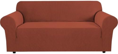 H.VERSAILTEX Stretch Sofa Covers for 3 Cushion Couch Covers Sofa Slipcovers for Living Room Feature Thick Checked Jacquard Fabric with Elastic Bottom, Sofa Large - Rust by HVERSAILTEX