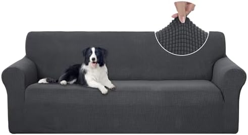 U-NICE HOME Stretch Couch Cover Slipcover for 3 Cushion Sofa, Dark Grey by U-NICEHOME