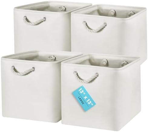 OrganiHaus 13x13 Cube Storage Bins, 4-Pack Fabric Cubes, Rope Handles by OrganiHaus