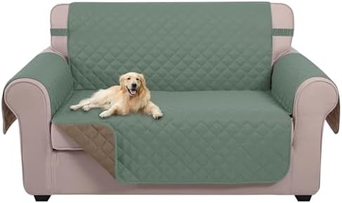 U-NICE HOME Loveseat Sofa Cover for 2 Cushion Couch, Greyish Green/Taupe by U-NICEHOME
