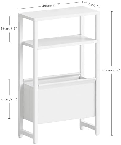 Narrow Side Table, Slim End Table with Magazine Rack, Skinny Bedside Table for Small Spaces, 3 Tier Sofa Couch Table Nightstand for Living Room, Bedroom, White LET503W - Image 3
