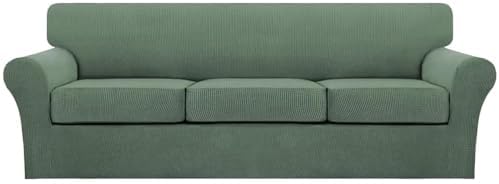 Turquoize 4 Piece Sofa Covers for 3 Cushion Couch Sofa Slipcover Soft Couch Cover for Dogs Washable Furniture Cover with 3 Individual Large Cushion Covers Feature Fabric (Large Sofa, Loden Frost) by Turquoize