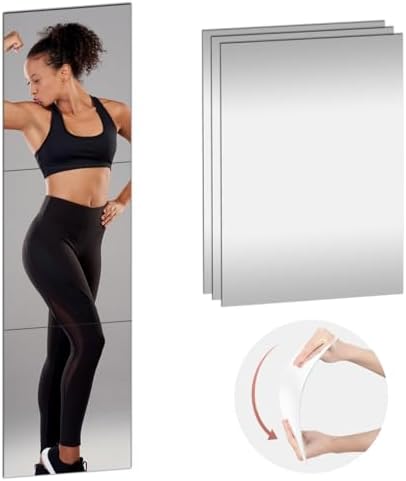 3PCS Mirrors Tiles 18" L x 12" W Gym Mirrors Wall Mounted Mirror Bendable Acrylic Frameless Full Length Mirror Tiles for Home Gym Bedroom Door & Bathroom by MACHOOSE
