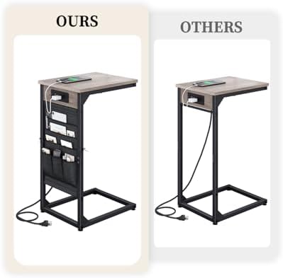 C-Shaped End Table with Fast-Charging Station, Small Couch Side Table with Storage Bag, Sofa TV Tray Table for Living Room, Bedroom, Bedside ET-GY-1 - Image 3