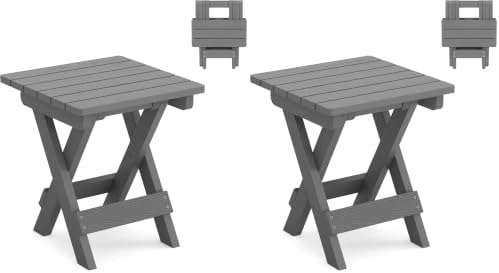 LUE BONA Small Outdoor Folding Side Table, HDPS Outside End Table for Patio, Porch, Deck, Pool, 14 Inch Height, Netural Grey (Pack of 2) by LUEBONA