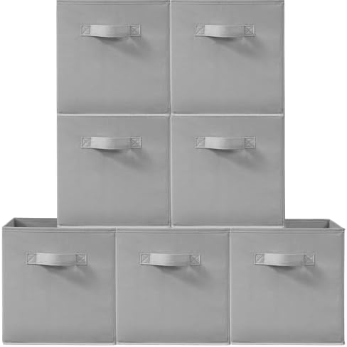 11 Inch Fabric Storage Cubes, Sturdy Foldable Storage Bins, Heavy Duty Cube Organizer for Clothes, Blankets, Shelves, Closets, Bedroom, Living Room, Gray, 7 Pack by Unknown