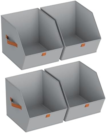 Homsorout Fabric Closet Storage Cubes - 4 Pack Square Storage Bins with Dual Handles for Clothes, Towels, Toys, Cube Storage Organizers for Bedroom, Nursery, Shelves, Closet, Small Spaces, Grey by Homsorout