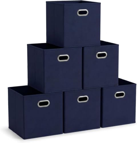 Household Essentials 81-1 Foldable Fabric Storage Bins | Set of 6 Cubby Cubes with Handles | Navy Blue, 6 lbs (Pack of 6) by HouseholdEssentials