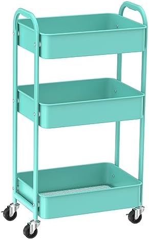 MAX Houser 3-Tier Rolling Utility Cart with Caster Wheels,Easy Assembly, for Kitchen, Bathroom (Turquoise) by MAXHouser
