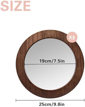 3 PCS Wood Wall Acrylic Mirrors Decor, 8'' Round Rustic Farmhouse Mirror - Image 2