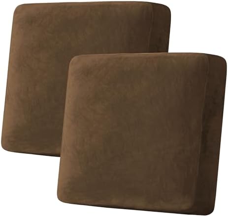 H.VERSAILTEX Velvet Stretch Couch Cushion Cover Plush Cushion Slipcover for Chair Loveseat Sofa Cushion Furniture Protector Seat Cushion Sofa Cover (2 Piece Large Sofa Cushion Covers, Bronze Brown) by HVERSAILTEX