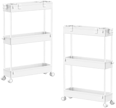 SPACELEAD 2-piece Set Slim Storage Cart 3 Tier,Bathroom Organizer Rolling Utility,Mobile Shelving Unit Slide Out for Office, Kitchen, Laundry Room & Narrow Places by Home