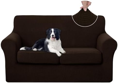 U-NICE HOME 3 Pieces Stretch Loveseat Couch Cover, Chocolate by U-NICEHOME