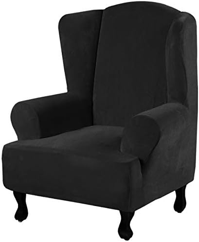 H.VERSAILTEX Wingback Chair Covers Velvet Plush Wing Chair Slipcover 1 Piece High Stretch Wing Back Chair Slipcovers Sofa Cover Furniture Cover with Elastic Bottom, Black by HVERSAILTEX