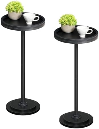 HOOBRO Small Round Side Tables, Set of 2, Drink Tables, Coffee Martini Tables with Pedestal Accent for Small Spaces in Living Room, Bedroom, Sofa Couch, Black BB168BZP201 by HOOBRO
