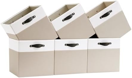 Cube Storage Bins | 9.5"x9.5"x9.8", Beige & White, 6 Pack by FABINADO
