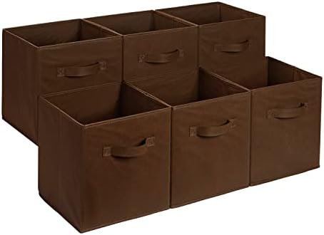 Amazon Basics Collapsible Fabric Storage Bins with Handles, Cube Organizer for Home Organization, 13" x 13" x 13", Brown, 6-Pack by AmazonBasics