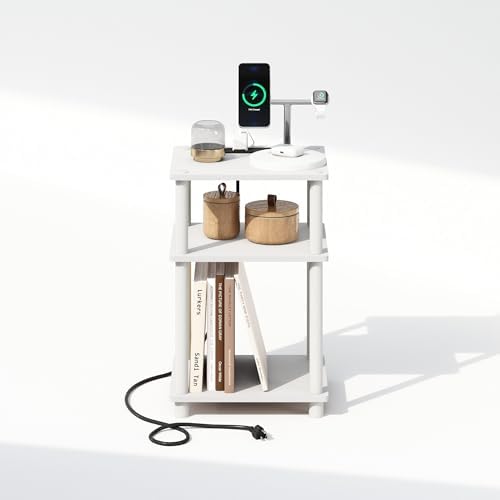 Furinno JUST 3-Tier Night Stand with Charging Station, White - Image 6