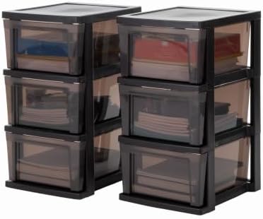 IRIS USA Plastic Drawer Storage Organizer, 3-Drawers, 2-Pack, for Classroom Art Craft Supplies, Bathroom Bedroom, Laundry Room, Black/Gray by IRISUSA
