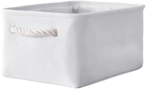 TheWarmHome Decorative Basket for Organizing - Medium-1Pack 13.8L*9.8W*6.7H Rectangular Fabric Storage Bin Organizer Basket with Handles for Clothes (White) by TheWarmHome