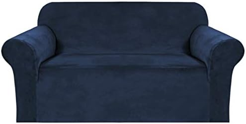 H.VERSAILTEX Stretch Velvet Loveseat Covers for 2 Cushion Couch Covers for Living Room Sofa Covers Slipcovers with Non Slip Straps Bottom, Ultra Thick Comfy Velour (Width 58"-72", Navy) by HVERSAILTEX