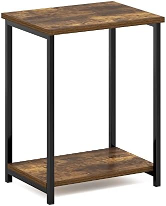 Furinno Simplistic 2-Tier Metal Frame Side Table, Amber Pine - Image 5