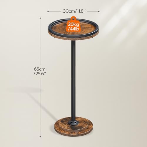 HOOBRO Small Round Side Table, Drink Table, Coffee Martini Table with Pedestal Accent for Small Spaces in Living Room, Bedroom, Sofa Couch, Rustic Brown BF168BZ01 - Image 3