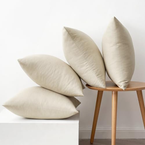 MIULEE Pack of 4 Decorative Outdoor Throw Pillow Covers Linen Waterproof Pillow Covers Summer Farmhouse Cushion Cases for Patio Garden Tent Balcony Couch Sofa 16x16 Inch Beige - Image 6