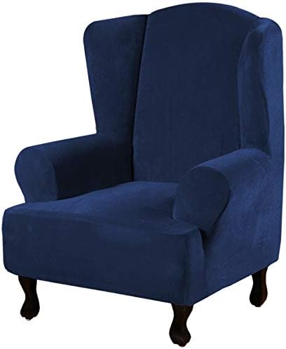 H.VERSAILTEX Wingback Chair Covers Velvet Plush Wing Chair Slipcover 1 Piece High Stretch Wing Back Chair Slipcovers Sofa Cover Furniture Cover with Elastic Bottom, Navy by HVERSAILTEX